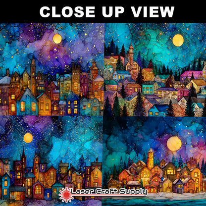 Christmas Town at Night - tile