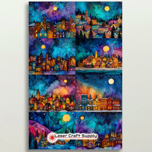 Christmas Town at Night - tile