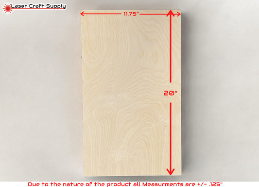 3mm (1/8") 11.75" X 20" - 1 Sheet Birch Plywood