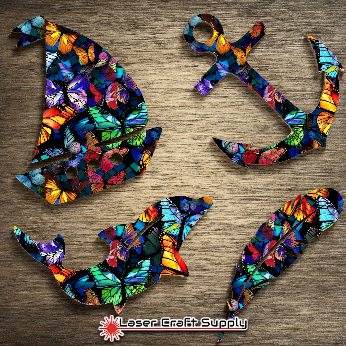 Creative Cast Acrylics - Butterflys on Dark Blue - Stained Glass