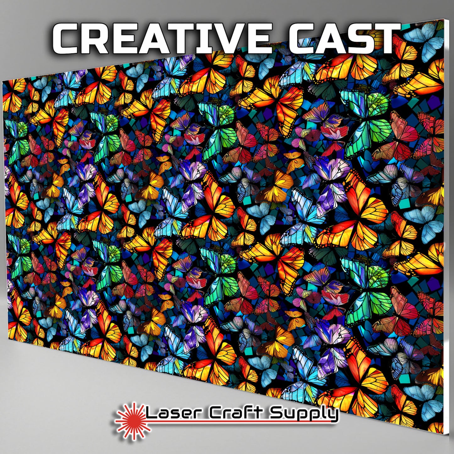 Creative Cast Acrylics - Butterflys on Dark Blue - Stained Glass
