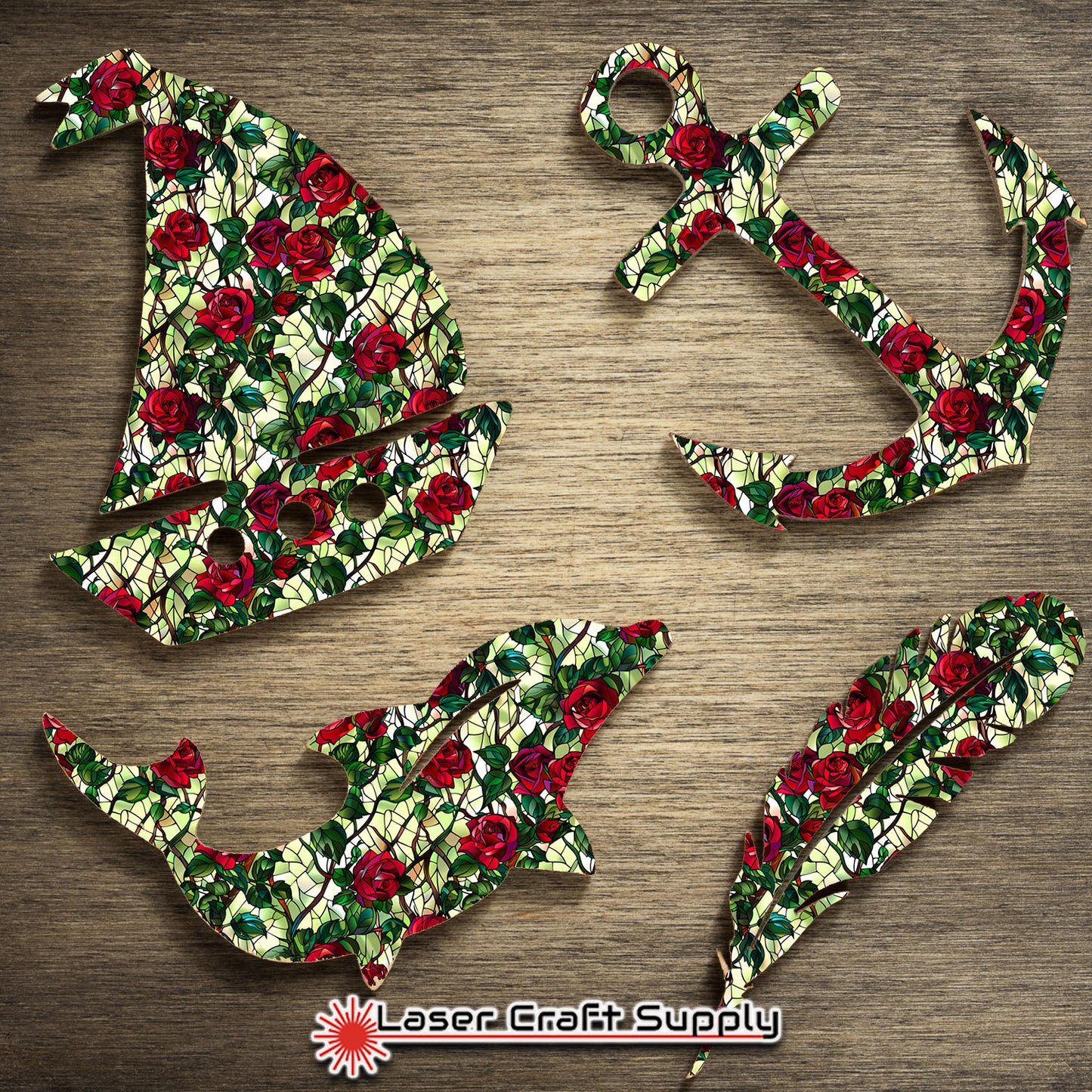 Creative Cast Acrylics - Red Rose on Green - Stained Glass