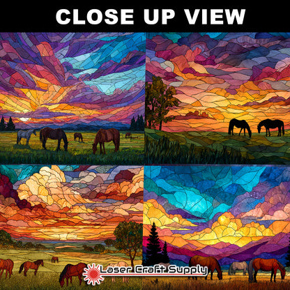 Stained Glass Horses at Sunset - tile