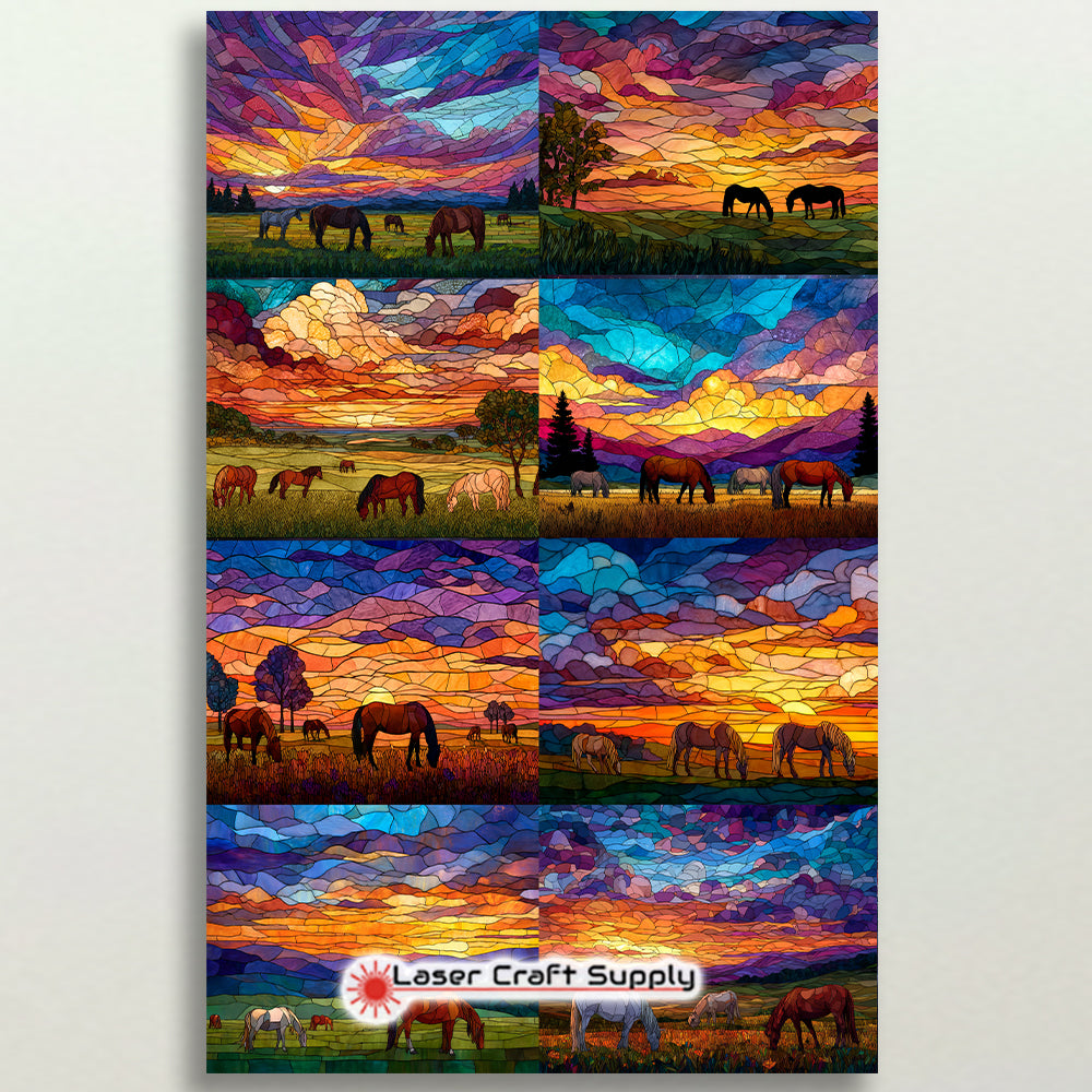 Stained Glass Horses at Sunset - tile