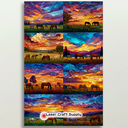 Stained Glass Horses at Sunset - tile