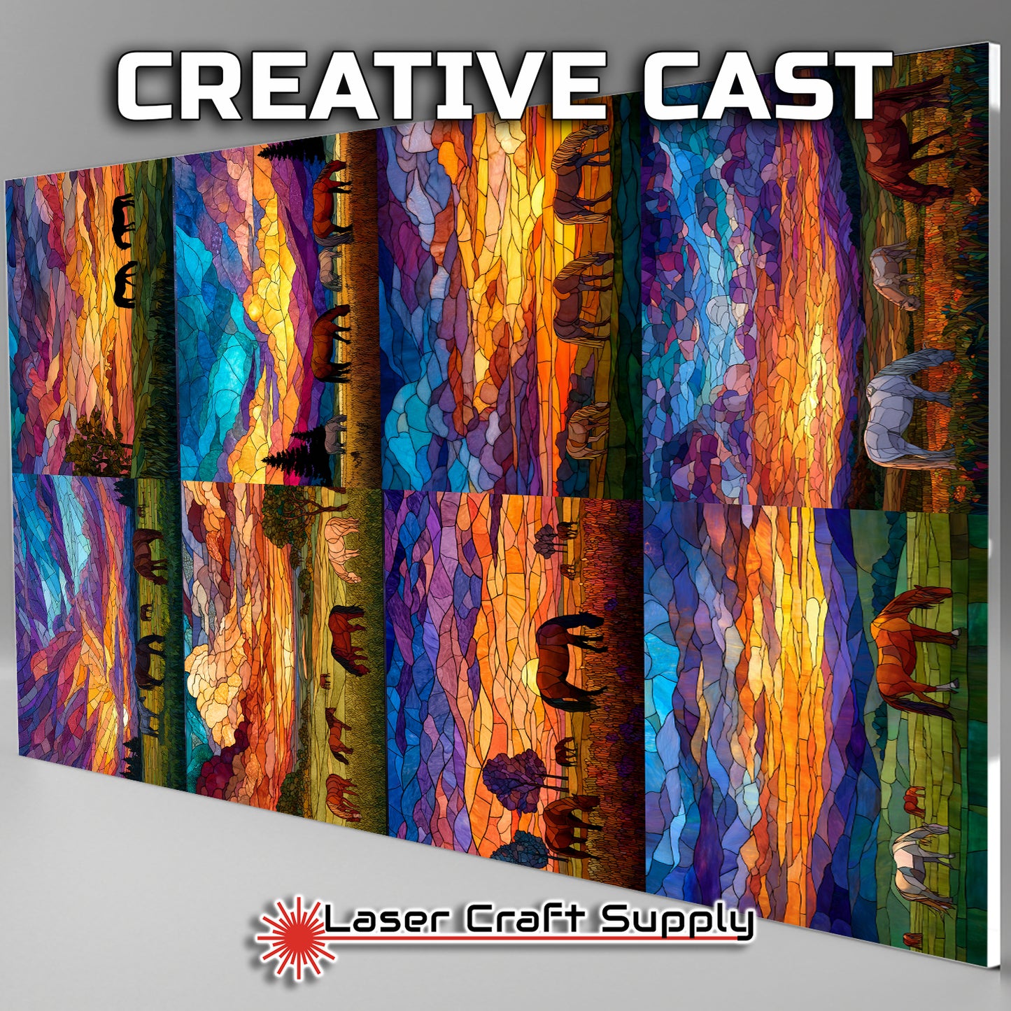 Stained Glass Horses at Sunset - tile